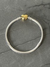 Pandora S925 Silver Gold Heart Snake Chain Charm Bracelet 17cm