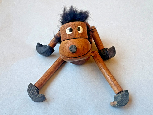 Teak wooden carved monkey - wooden, monkey,