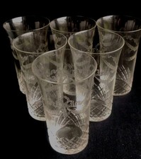 BEAUTIFUL ANTIQUE EDWARDIAN ETCHED  BOWS & SWAGS SMALL TUMBLER GLASSES X 6(24M)