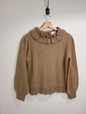 46 Stitch Ruffle Neck Jumper Size S/M Beige Minimal Wool Alpaca Knit