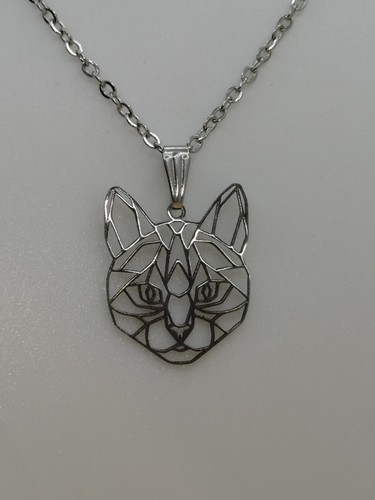 Geometric cat necklace - geometric, silver