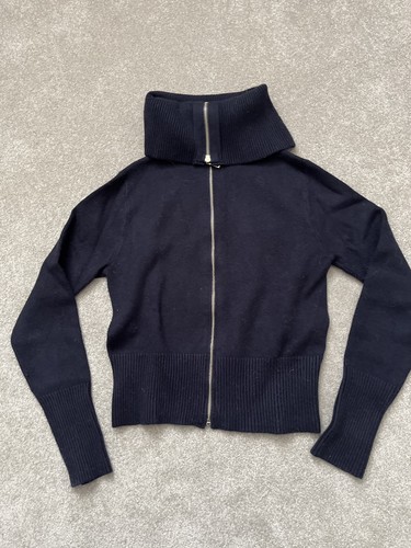 Zara navy zip cropped cardigan - navy,