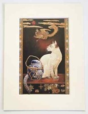 LESLEY ANNE IVORY CAT - Small Vintage Colour Book Plate - Mounted for Framing