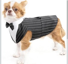 Dog Stripe Suit Dog Clothes Coton Wedding Party Costume Size S