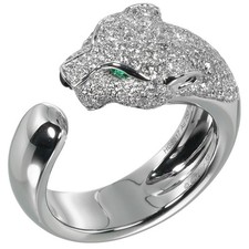 CARTIER PANTHERE Ring K18 white gold/diamond/Emerald #8.6(US Size) 15.94g ...