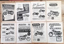 AMBASSADOR VINTAGE MOTORCYCLES  -  LARGE JOB LOT OF 8 ADVERTS - ORIGINAL