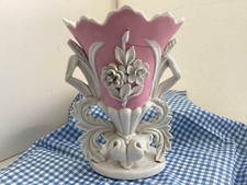 (A375 ) Vase White pottery with pink colour and flower design. 
