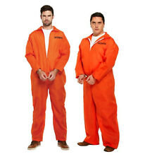 Prisoner Convict Mens Orange Overall Jumpsuit Halloween Fancy Dress Costume