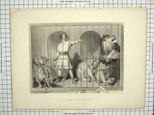 Original Old Antique Print Engraving Landseer Alais Van Amburgh Lions Cage