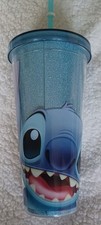 Glittery Stitch Tall Cup with Straw & Lid Excellent Condition
