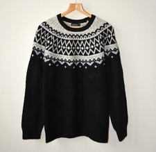 EX BOOHOO BLACK+FAIRISLE KNIT PATTERN CREWNECK JUMPER SIZE 10/12 SMALL-MED 12/14