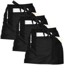 3 x Black Professional Waitress Apron with Pockets for Restaurant, Cafe or Pub