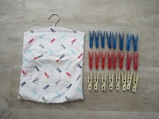 Used modern clothes peg bag & vintage red white blue plastic clothes pegs pins