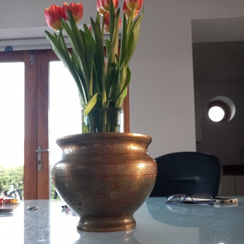 Super heavy brass pot - heavy, pot-etched