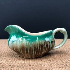 VINTAGE ART DECO SHELLEY ENGLAND DRIPWARE DRIPGLAZE GREEN BROWN GRAVY SAUCE BOAT
