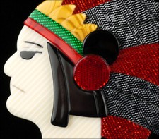 LEA STEIN INDIAN CHIEF BROOCH PIN RED GREY PARIS FRANCE