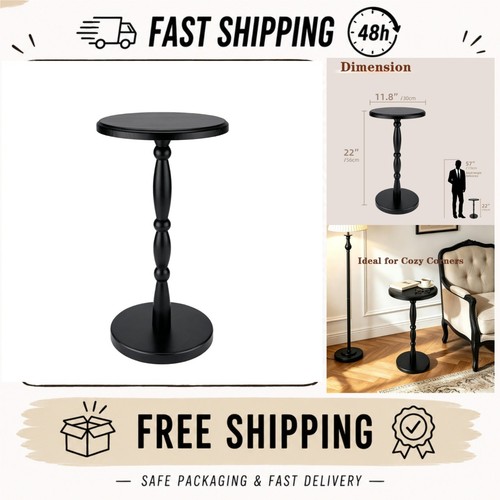 Round end table 12in black - table,