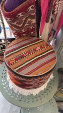 Ottoman Vintage Tribal Kilim Rug Design Coffee Stool - 35cm x 35cm