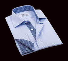 Blue Striped Dress Shirt Italian Floral Inner Lining Business Formal Best Shirt