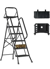 BONTEC 5 Step Ladder with Tool Bag and Tray, Folding Step Ladder with Wide Anti-