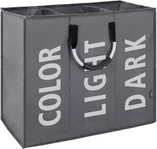 120L Large Washing Laundry Basket Collapsible 3 Compartments Dark Grey Ripped