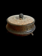 Antique Thorens Movement Musical Box Beauty Powder Puff & Mirror Switzerland