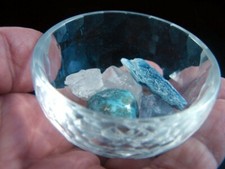 CRYSTAL BOWL  PETALITE LARIMAR DANBURITE FLUORITE KYANITE GOLDEN LABRADORITE