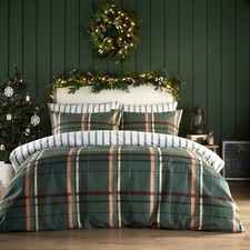 Vantona Essentials Range Brushed Plaid Green Duvet Cover Set - Christmas Bedding