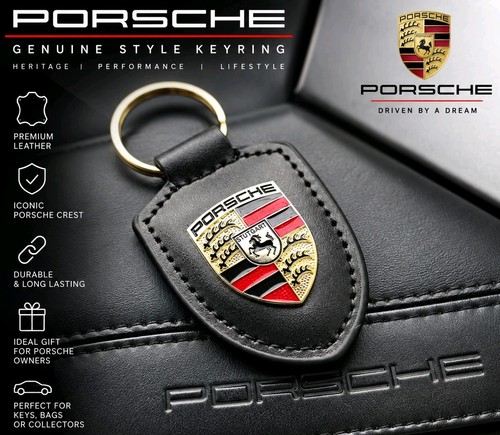 Porsche black leather crest - black,
