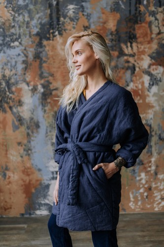 Linen quilted winter jacket - linen,