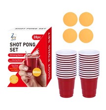 Drink Pong Set 28 PCS Novelty Drinking Game 24 Red Shot Cup 4 Ball - 60ML