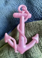 Vintage Retro Plastic Pink Anchor Brooch Rope Wrapped Around - Navy Nautical