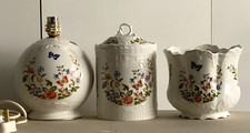 Aynsley 'English Cottage Garden' Set Round  Lamp, Cookie Jar with Lid, & Planter