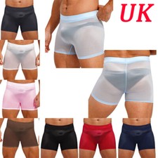 UK Men Underwear Glossy Sheer Boxer Shorts Ultra Thin Shorts Panties Nightwear