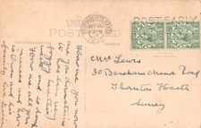 FAMILY HISTORY - POSTCARD - LEWIS - THORTON HEATH BENSHAM MANOR ROAD SURREY 12