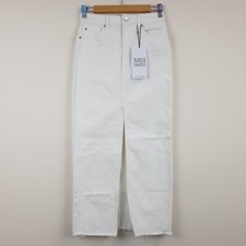 Stradivarius Denim Skirt Womens UK 8 White Midi Front Slit Casual Classic