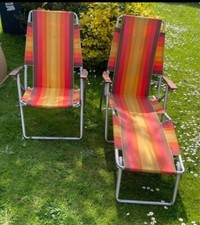 Vintage sun lounger Bed & Chair Set garden Sunbed  Retro camping VW camper 70s