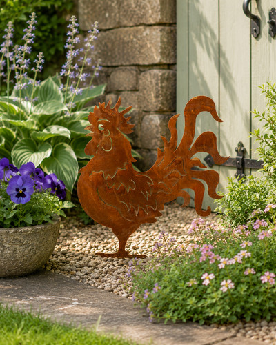 Large rusty metal cockerel - large,