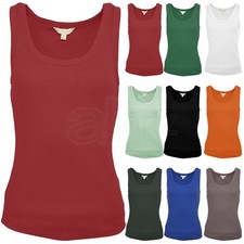 Ladies Cotton Rich Vest Top ex M S Summer Sun Ribbed Stretch Sleeveless UK Size