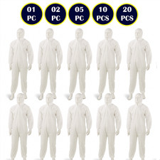 White Disposable Overalls Suit with Hood Painters Protective Coveralls UK