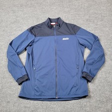 Swix Jacket Mens Large Blue Softshell Full Zip Reflective XC Nordic Skiing Coat