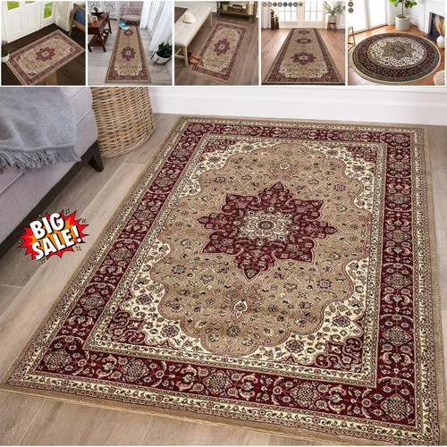 Beige traditional vintage rug - traditional,