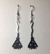 Witches Broom Stainless Steel Drop Earrings ~ Dangle Earrings ~ Witchy Jewellery