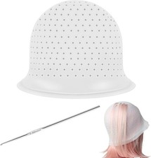 Pre-punched Hair Highlighting Cap and Hook Kit, Reusable Silicone Streaking Cap