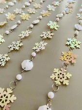 Snowflake Bead Garland Bunting Holographic White Christmas Shiny Tree Or Hanging