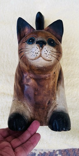 Solid hand carved wooden cat - hand,