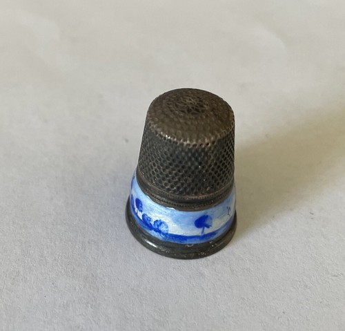 Vintage silver enamel thimble - vintage,
