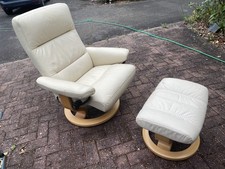 Ekornes Stressless Cream Leather Chair reclining & Footstool 