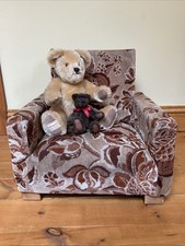 1940s Miniature Sized Arm Chair Brown Velvet Floral Fabric Scratch Built TV Prop