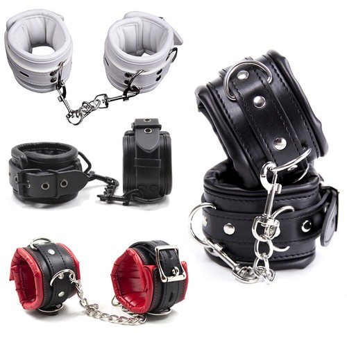 Leather wrist handcuffs - leather,
